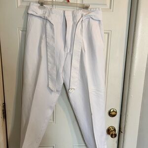 Ralph Lauren White Paperbag Waist Tapered Chinos